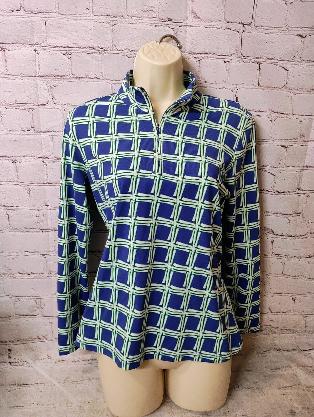 J Mclaughlin Medium Catalina Cloth Zip Performance Pullover Golf Resortwear Geom
